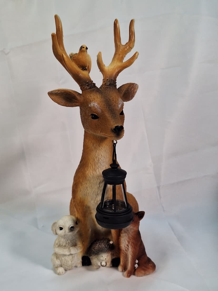 Resin Deer with Lantern & Woodland Friends Figurine, New β photo 2