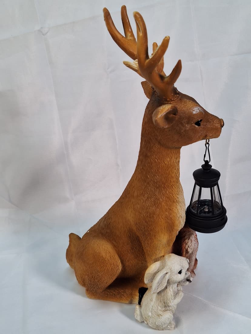 Resin Deer with Lantern & Woodland Friends Figurine, New β photo 4