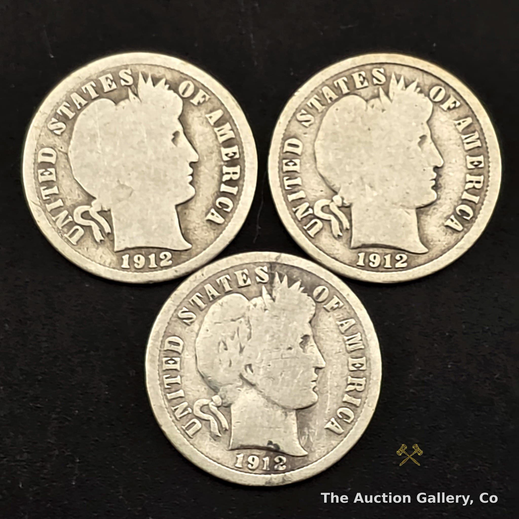 1912 Barber Dimes, 90% Silver โ Set of 3