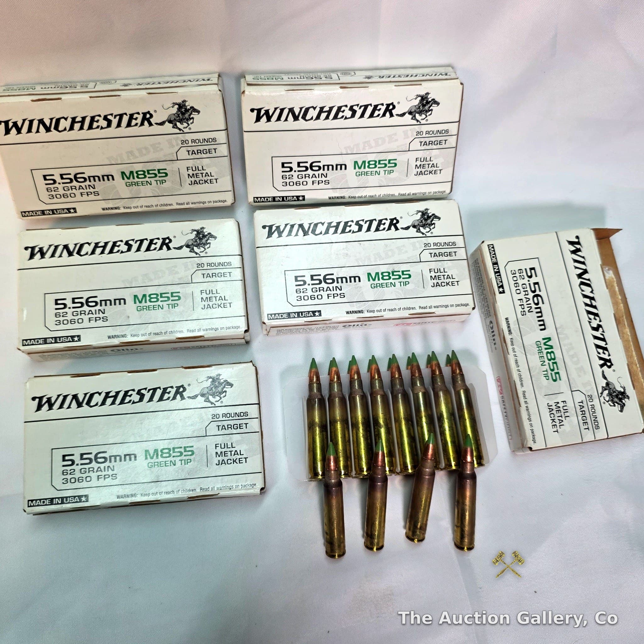 Winchester 5.56mm M855 Green Tip FMJ Ammo, 6 Boxes (120 Rounds)