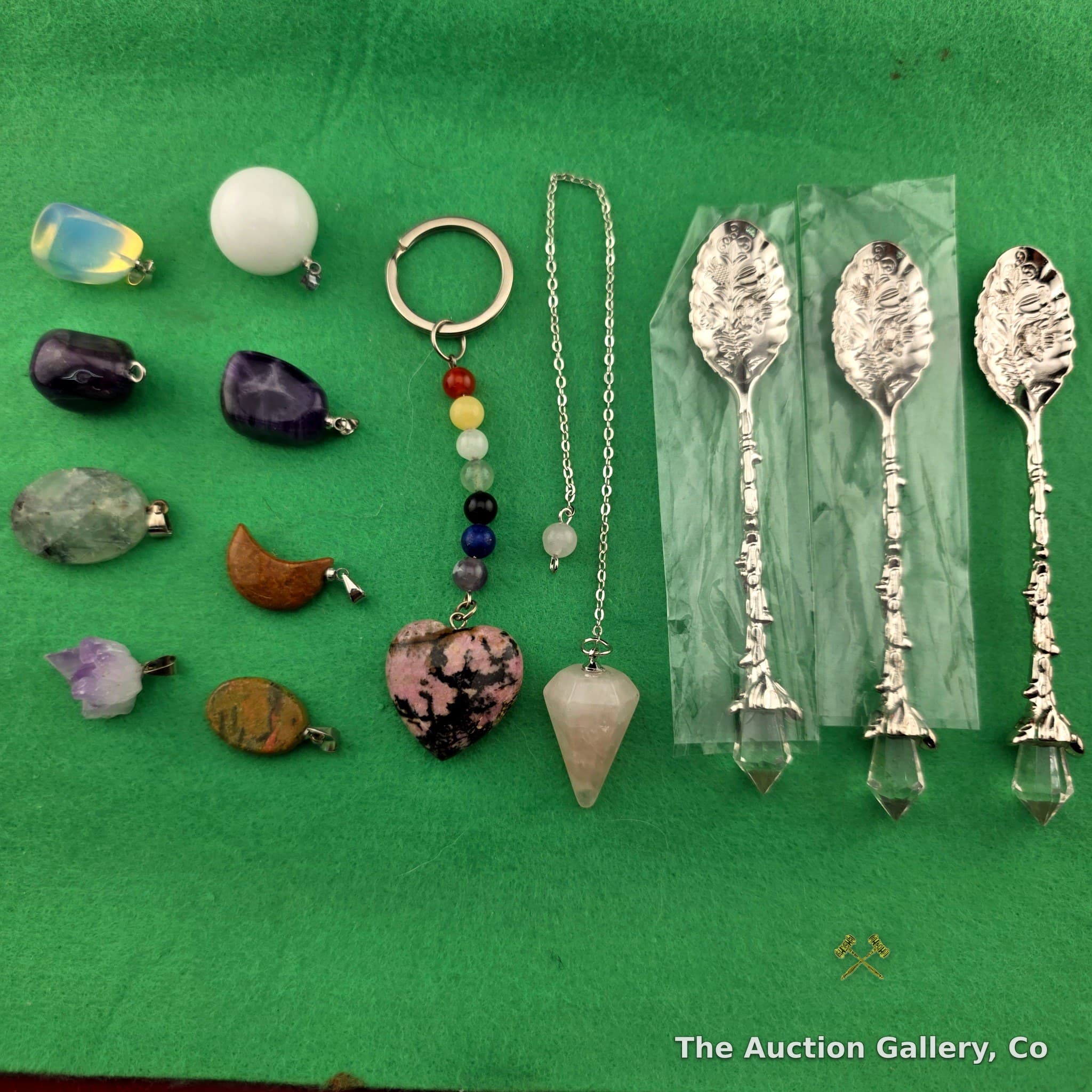 Crystal & Gemstone Lot โ Pendants, Pendulum, Spoons, Keychain