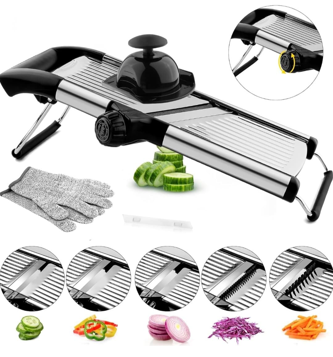 Adjustable Mandoline Slicer (includes safety gloves & safety holder)