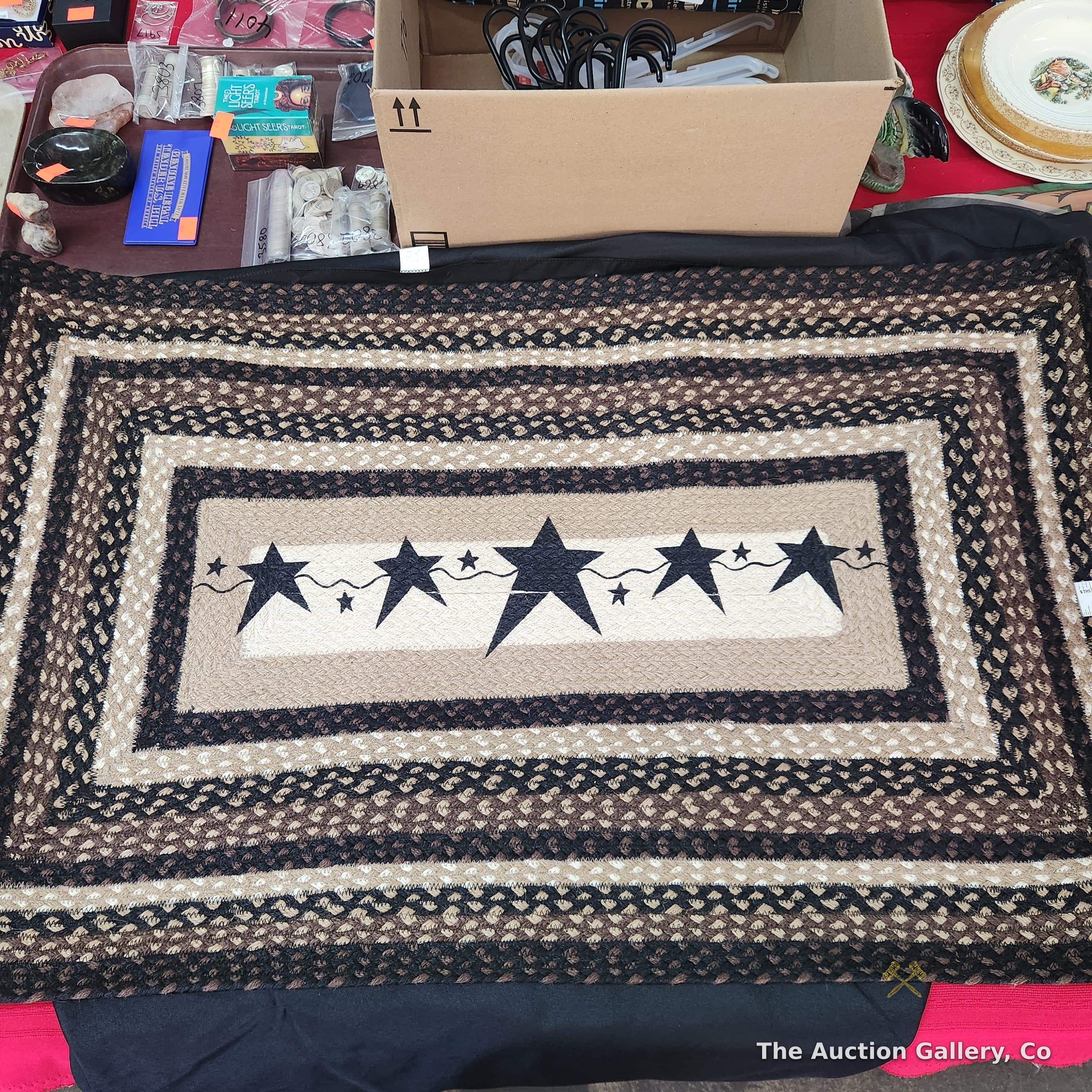 Braided Jute-Style Rug with Star Motif, 46" x 27"