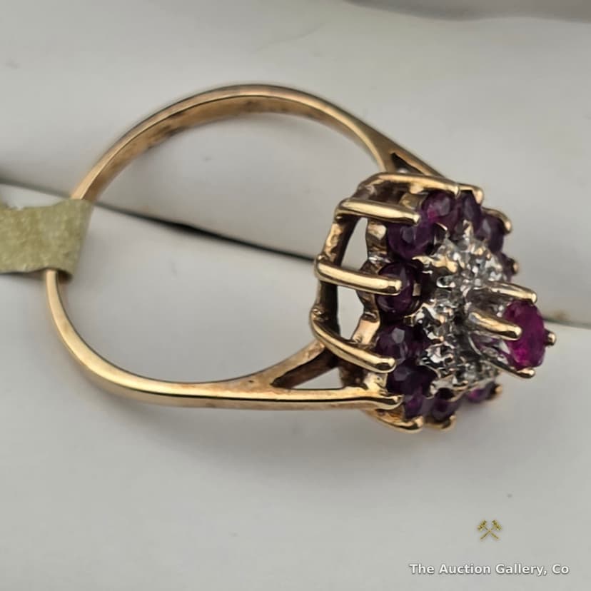 10K Gold Ruby & Diamond Cluster Ring β photo 5