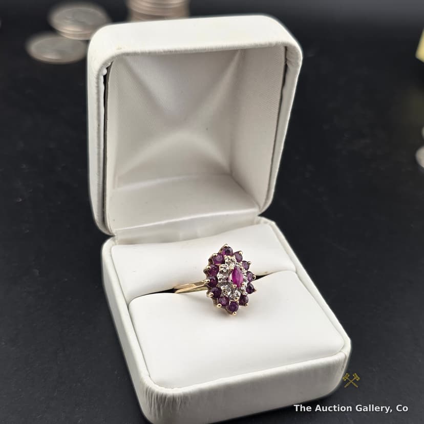 10K Gold Ruby & Diamond Cluster Ring β photo 2