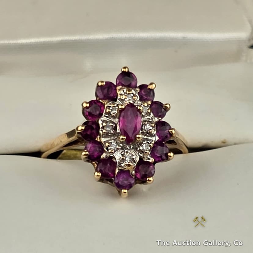 10K Gold Ruby & Diamond Cluster Ring