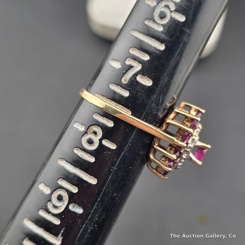 10K Gold Ruby & Diamond Cluster Ring β photo 3
