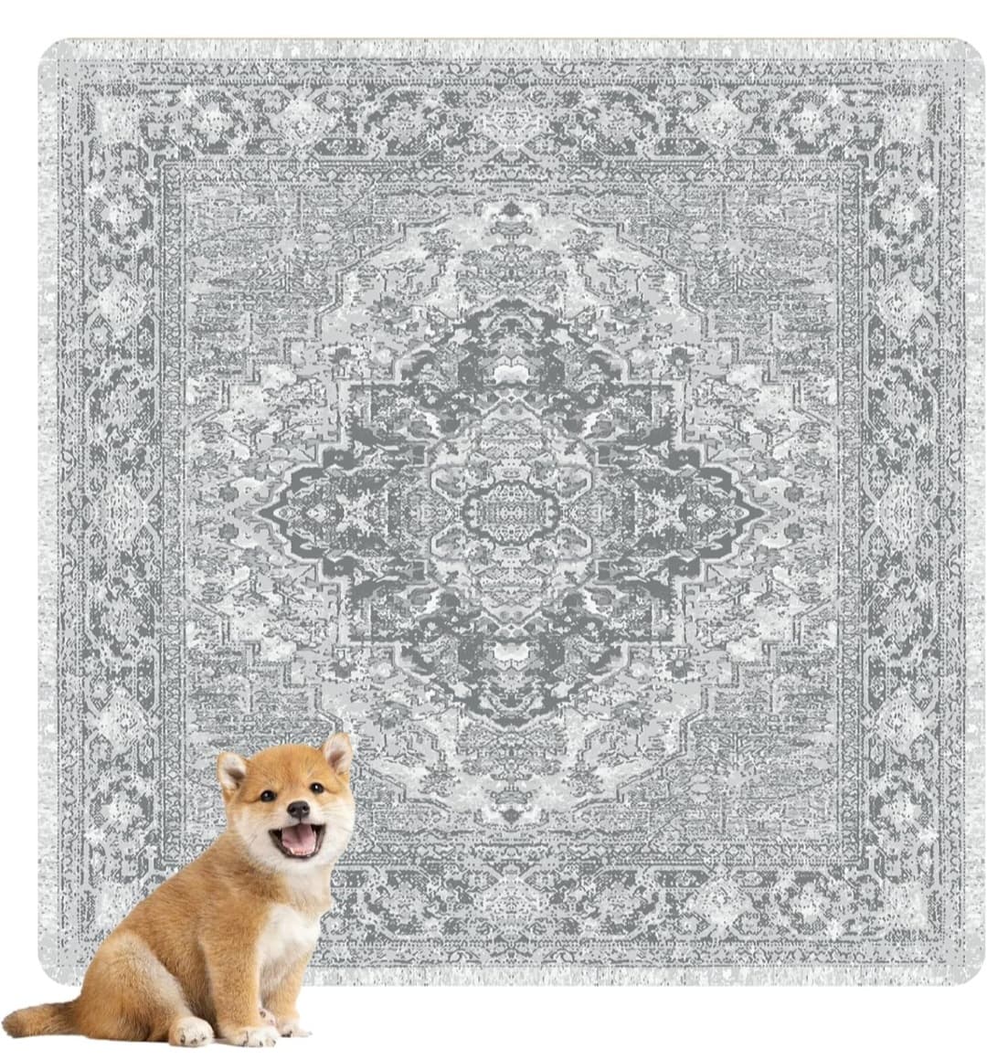 Non-Slip and Leak-Proof Carpet Pads, Reusable for Dogs for Crates, Floors.(Gray/Geo,48" x48" )