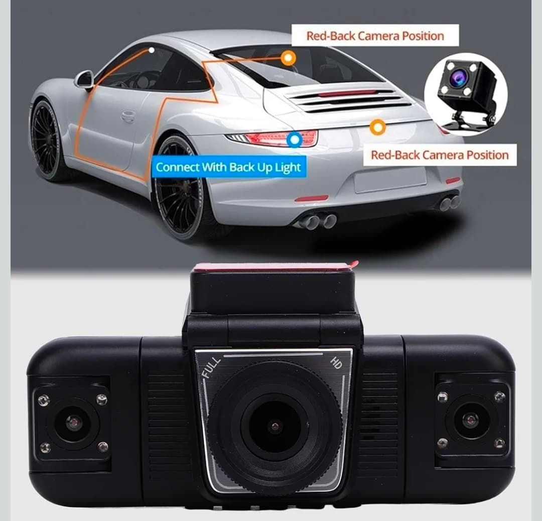 1080P 170 Wide Angle 4 Channel Dash Cam, Dash Cam Front and Rear with 2.0in HD Screen Night Mode, Emergency Recording and Automatic Reverse Display for Car Driving Safety