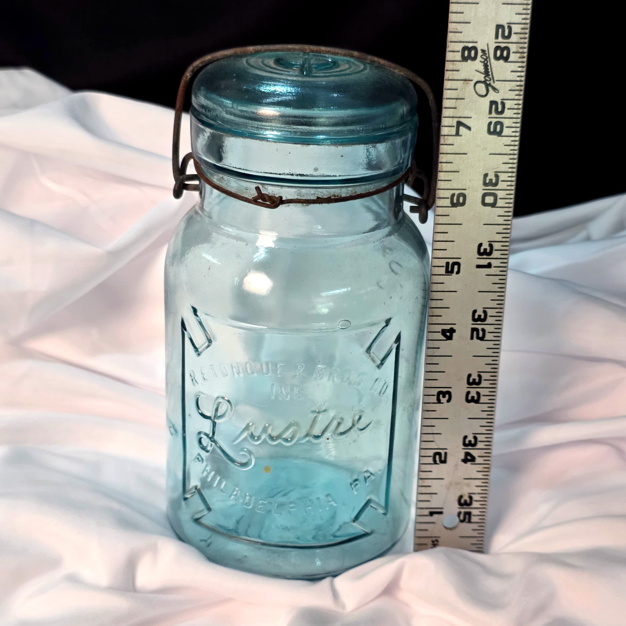 Lustre Aqua Blue Canning Jar, Wire Bail, Philadelphia PA