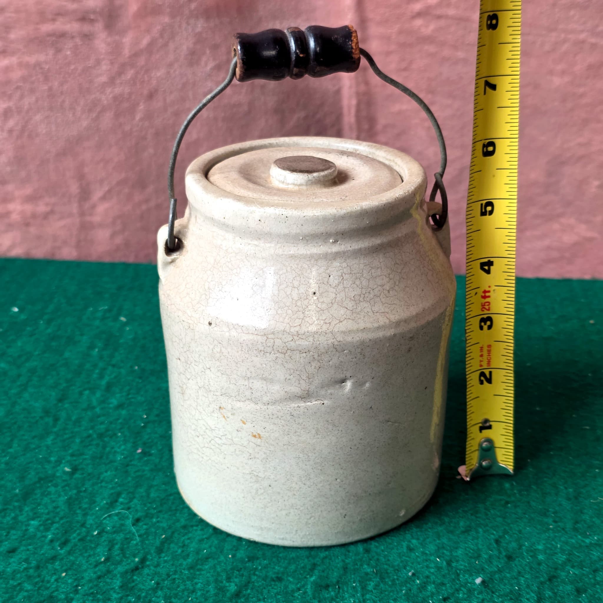 Antique Stoneware Crock with Lid and Bail Handle
