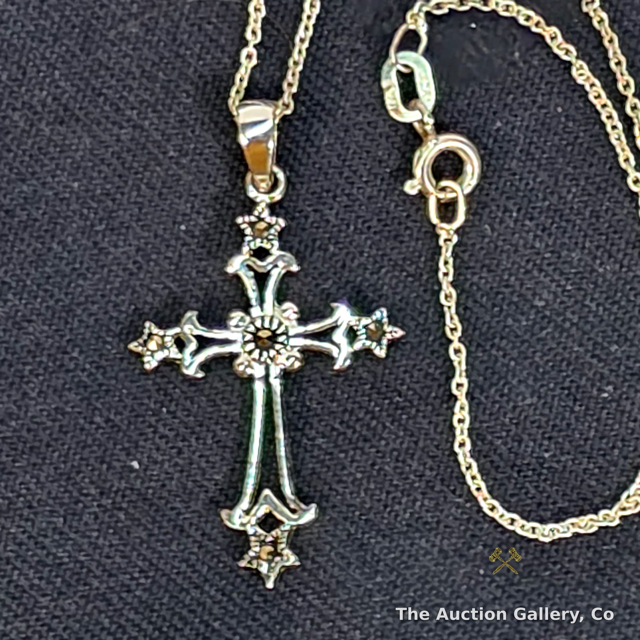 Sterling Silver Marcasite Cross Pendant Necklace, 925
