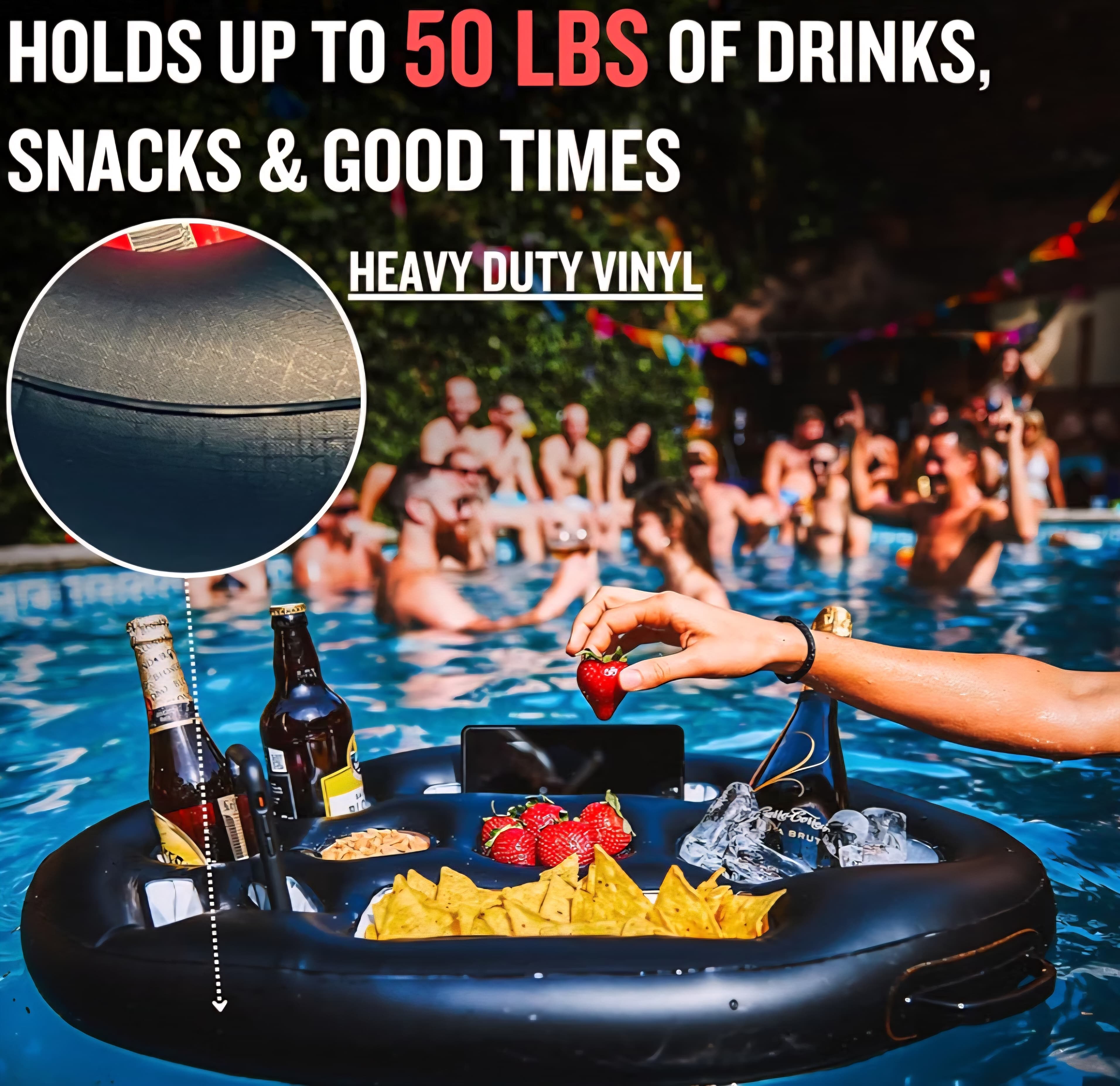 Floating Drink Holder for Pool, Hot Tub - Holds Up to 50 LBS