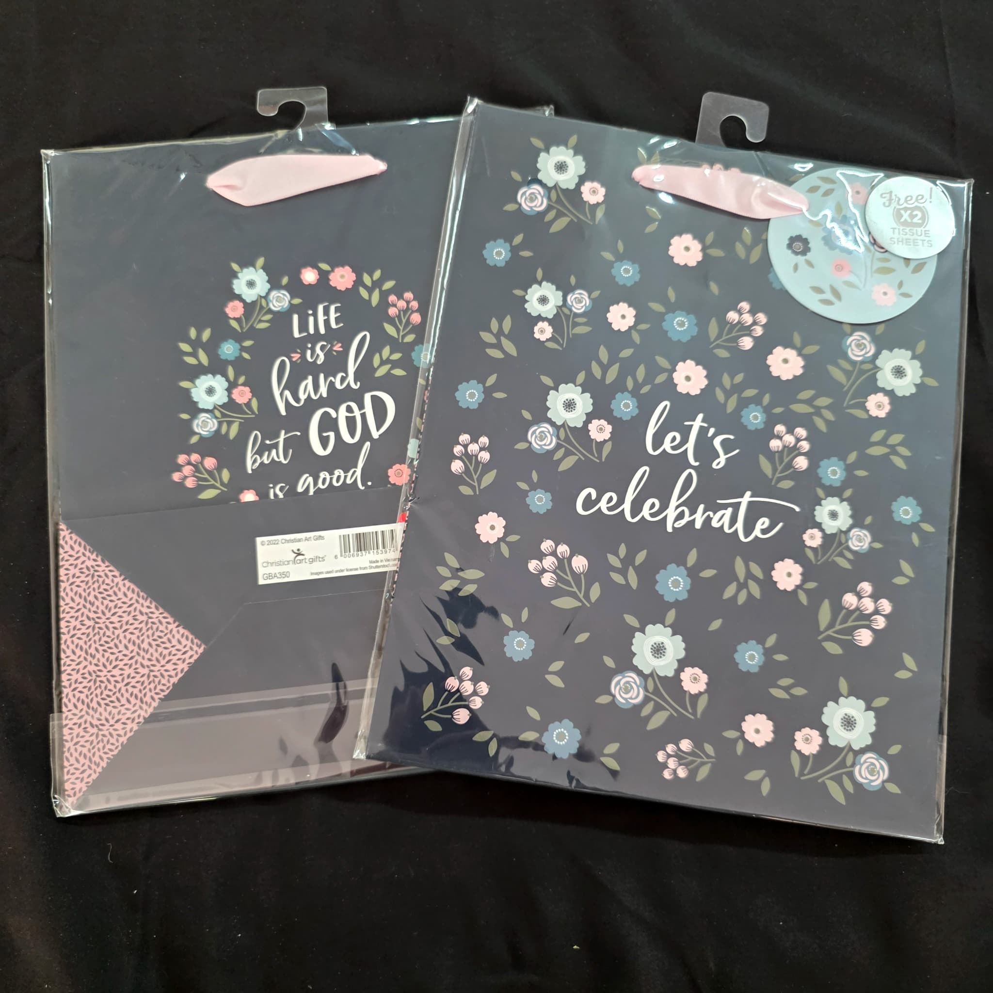 Christian Art Gifts Floral 8 x 10 Gift Bags with Tissue Paper, Set of 2