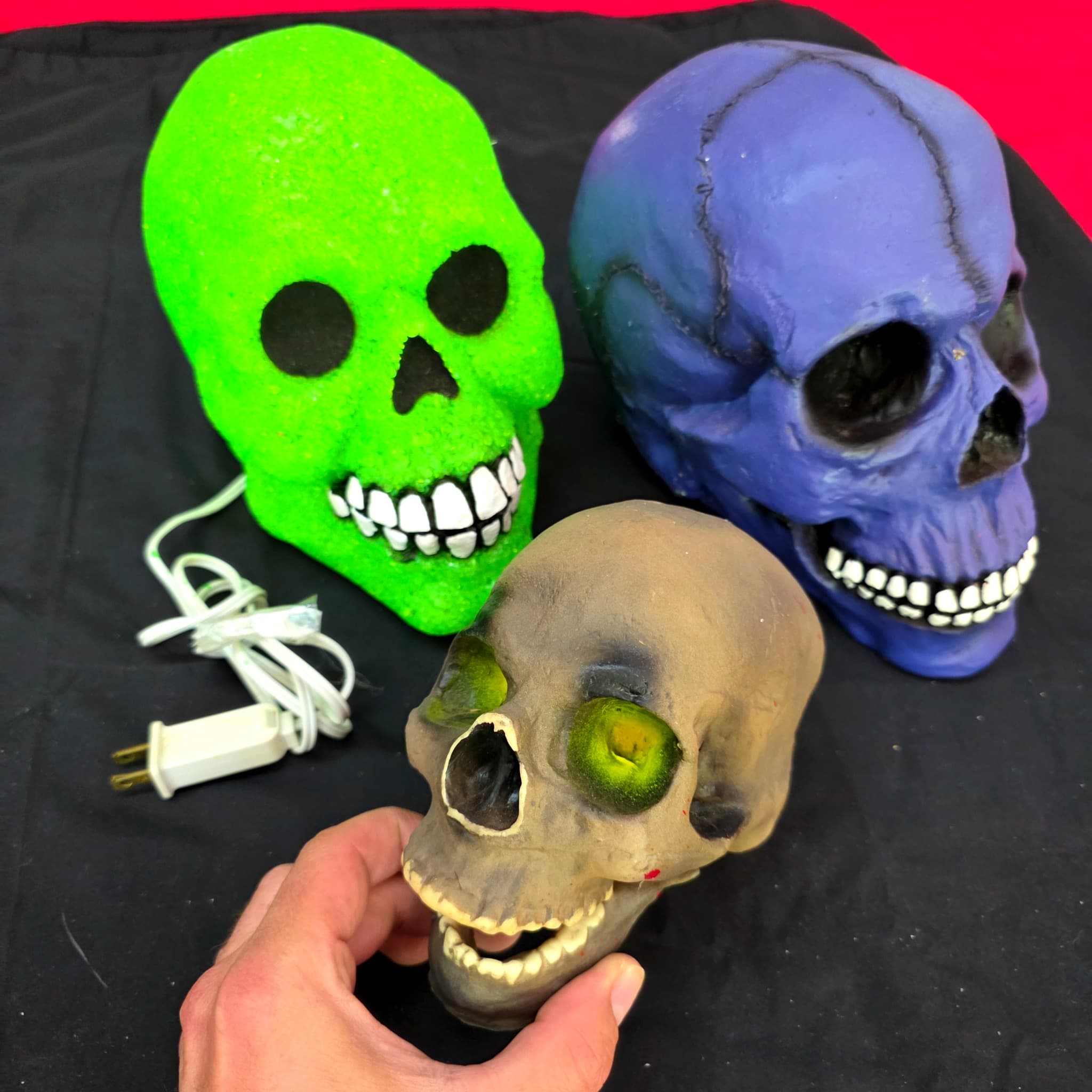 Set of 3 Halloween Decorative Skulls, Assorted Styles