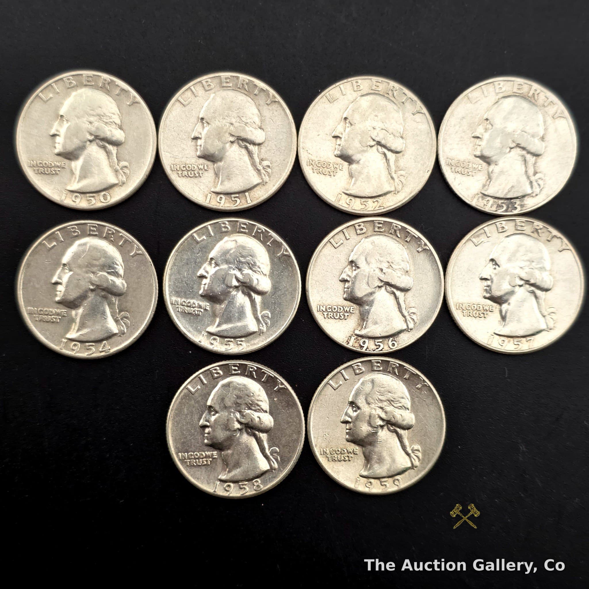 1950โ1959 Washington Silver Quarters, Philadelphia Mint, Set of 10