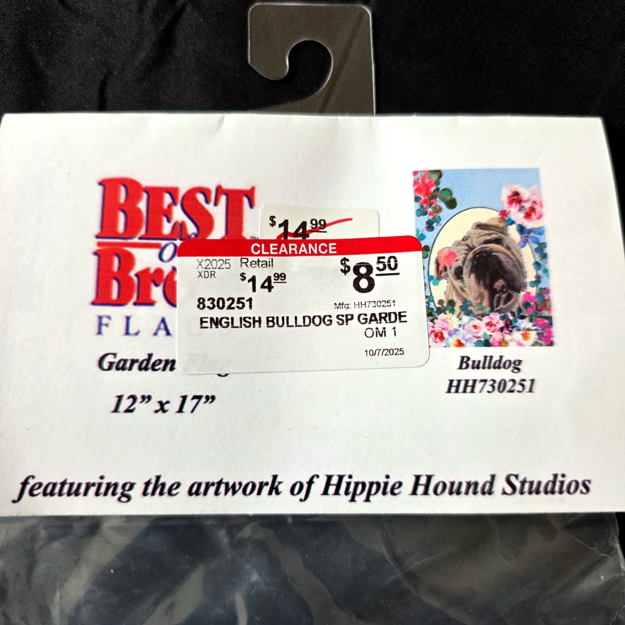 English Bulldog Garden Flag, Hippie Hound Studios, 12x17