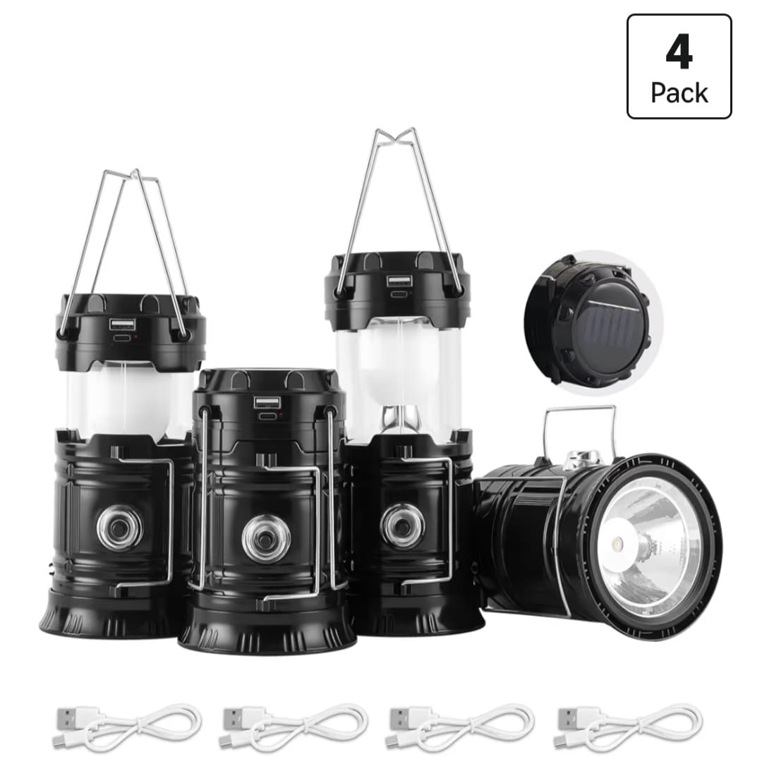 4 Pack Solar Camping Lanterns (USBC & Solar Charge)