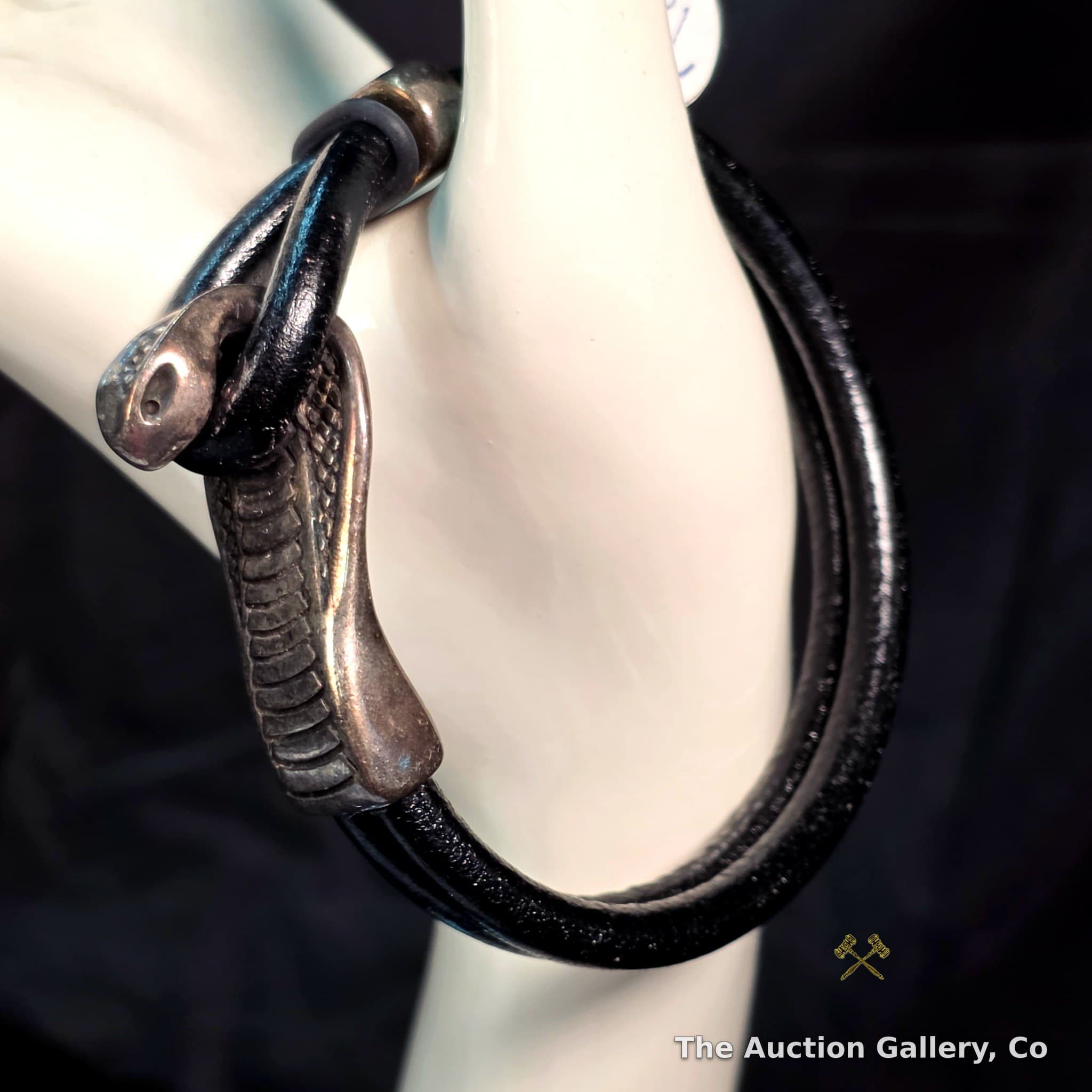 Cobra Snake Leather Cord Bracelet, Size 7.5"