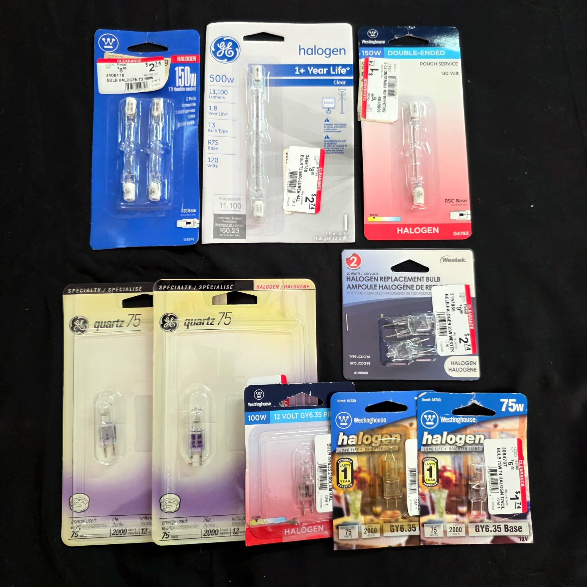 Lot of 9 Halogen Bulb Packs, GE Westinghouse Westek