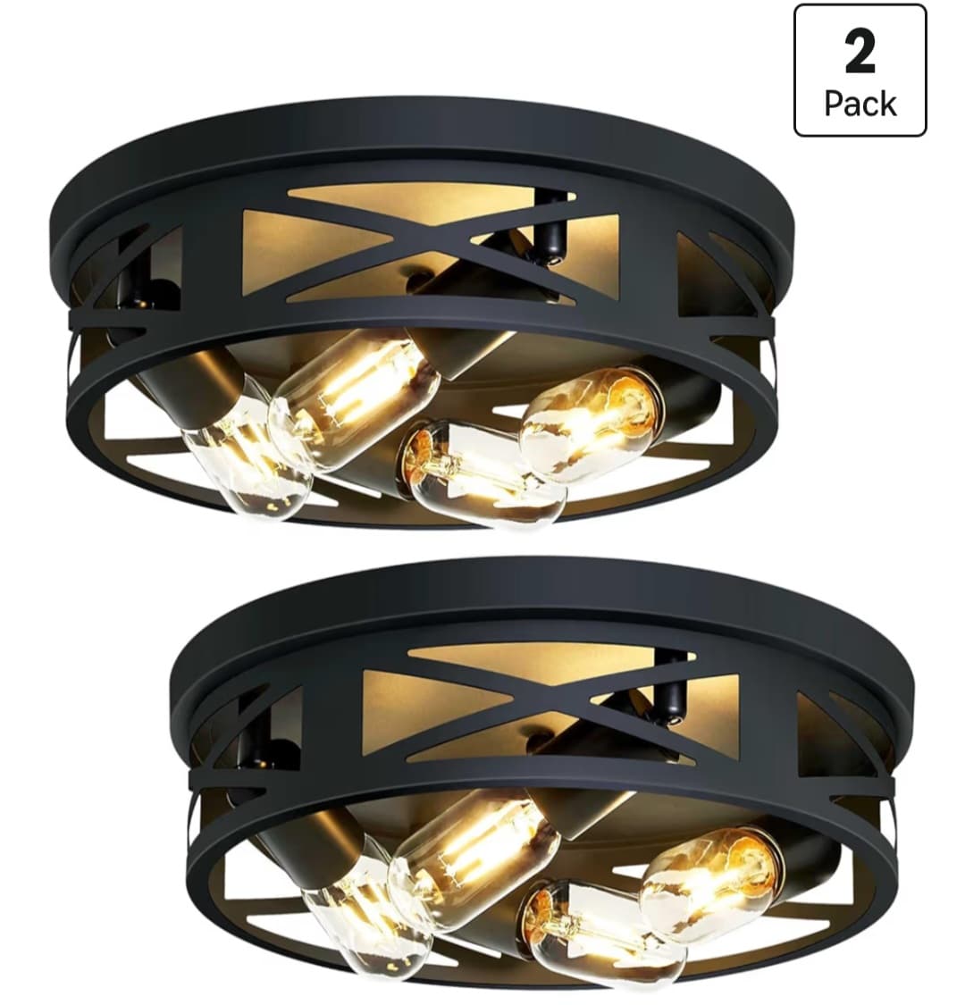 (2 Pack) Flush Mount 4-Light Ceiling Light Fixture