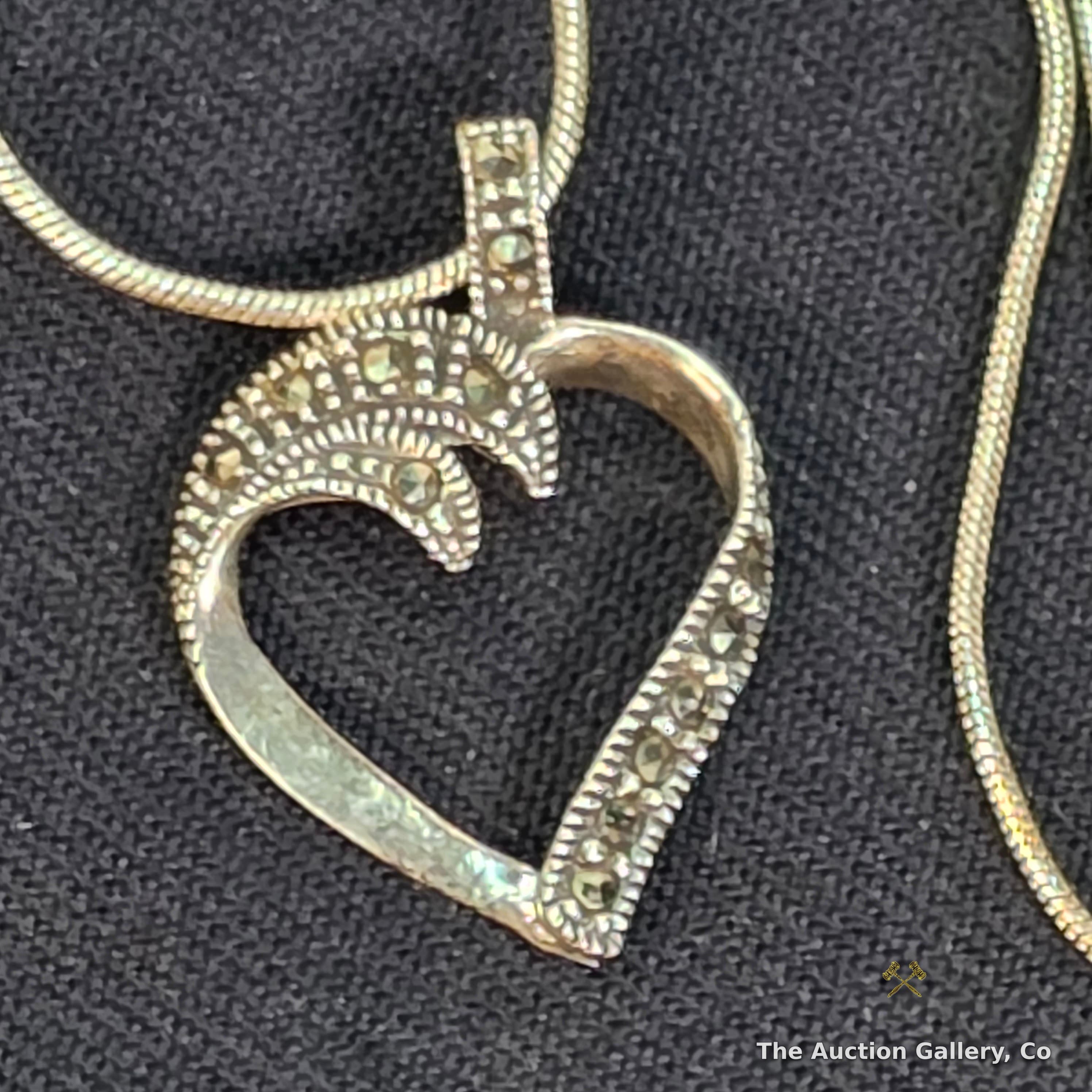 Sterling Silver Marcasite Open Heart Pendant Necklace, 16"