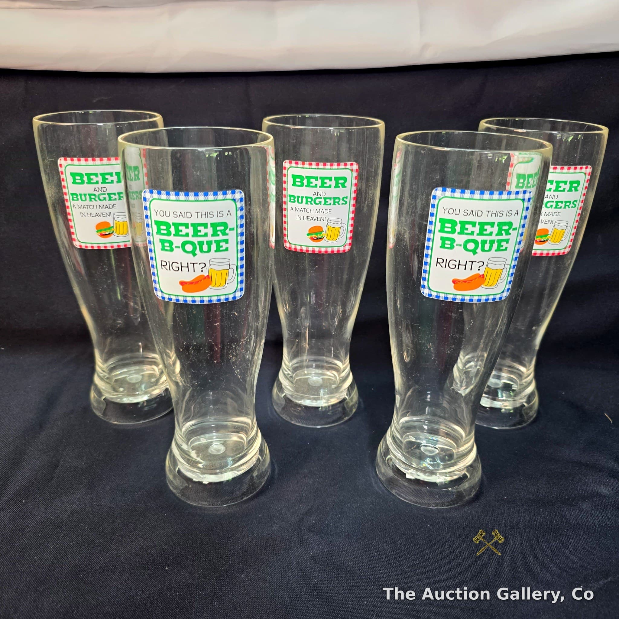 Set of 5 BBQ-Themed Pilsner Glasses, Heavy Plastic
