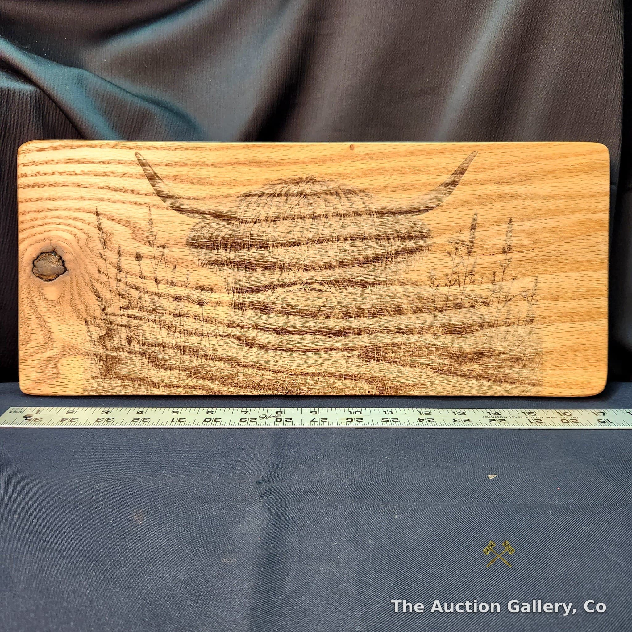 Highland Cow Laser-Engraved Wood Board, ~17 1/2" x 7 3/4"