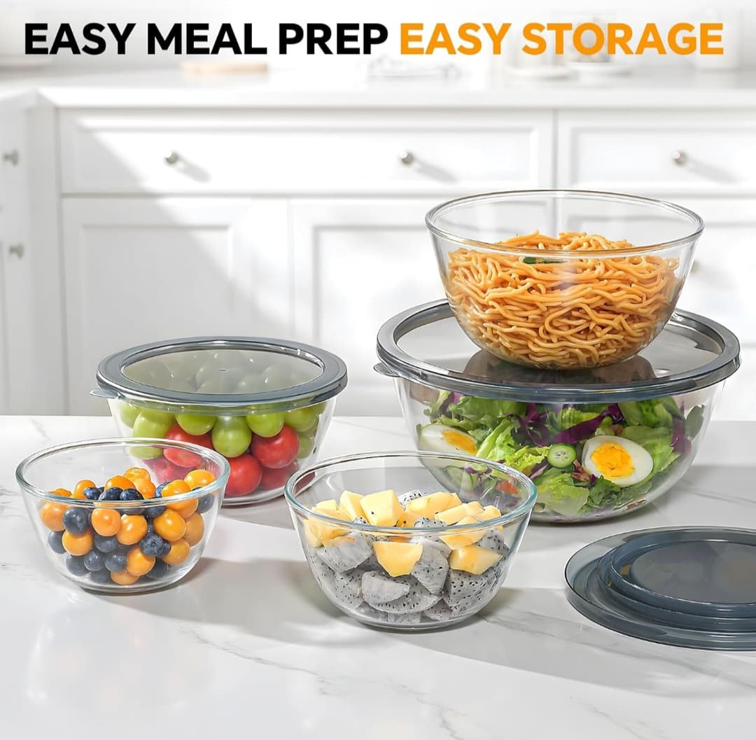 5pc Nesting Glass Bowl Set - Microwave & Freezer Safe