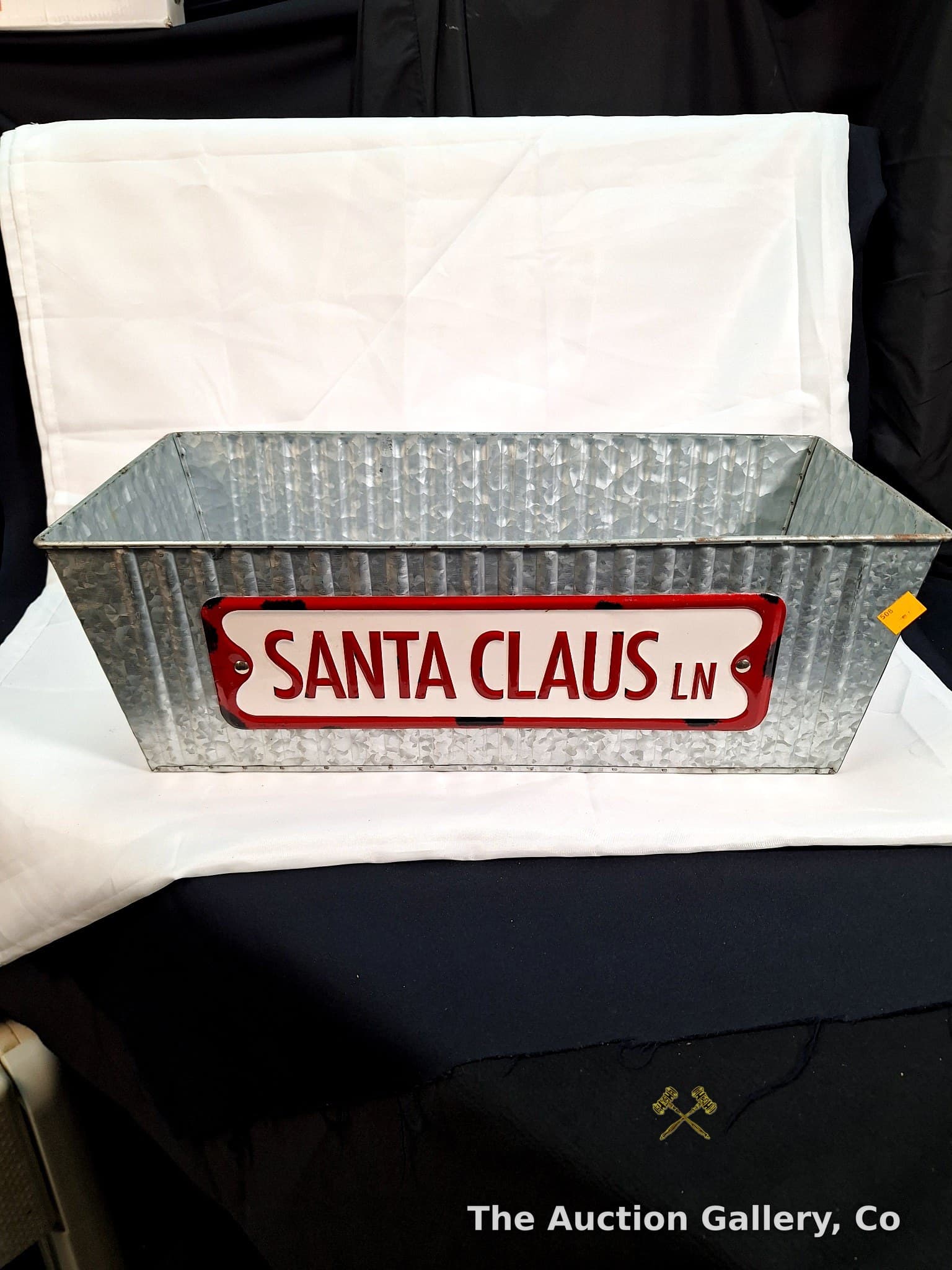Galvanized Metal Bin with Santa Claus Ln Sign