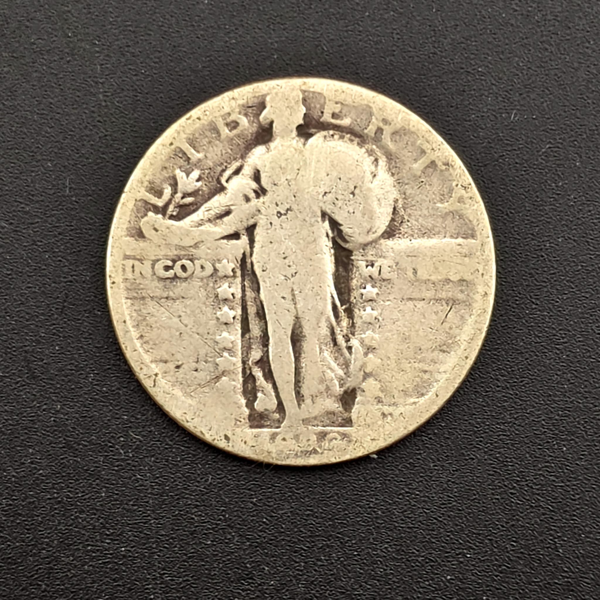 Standing Liberty Silver Quarter, 90% Silver, Date Worn