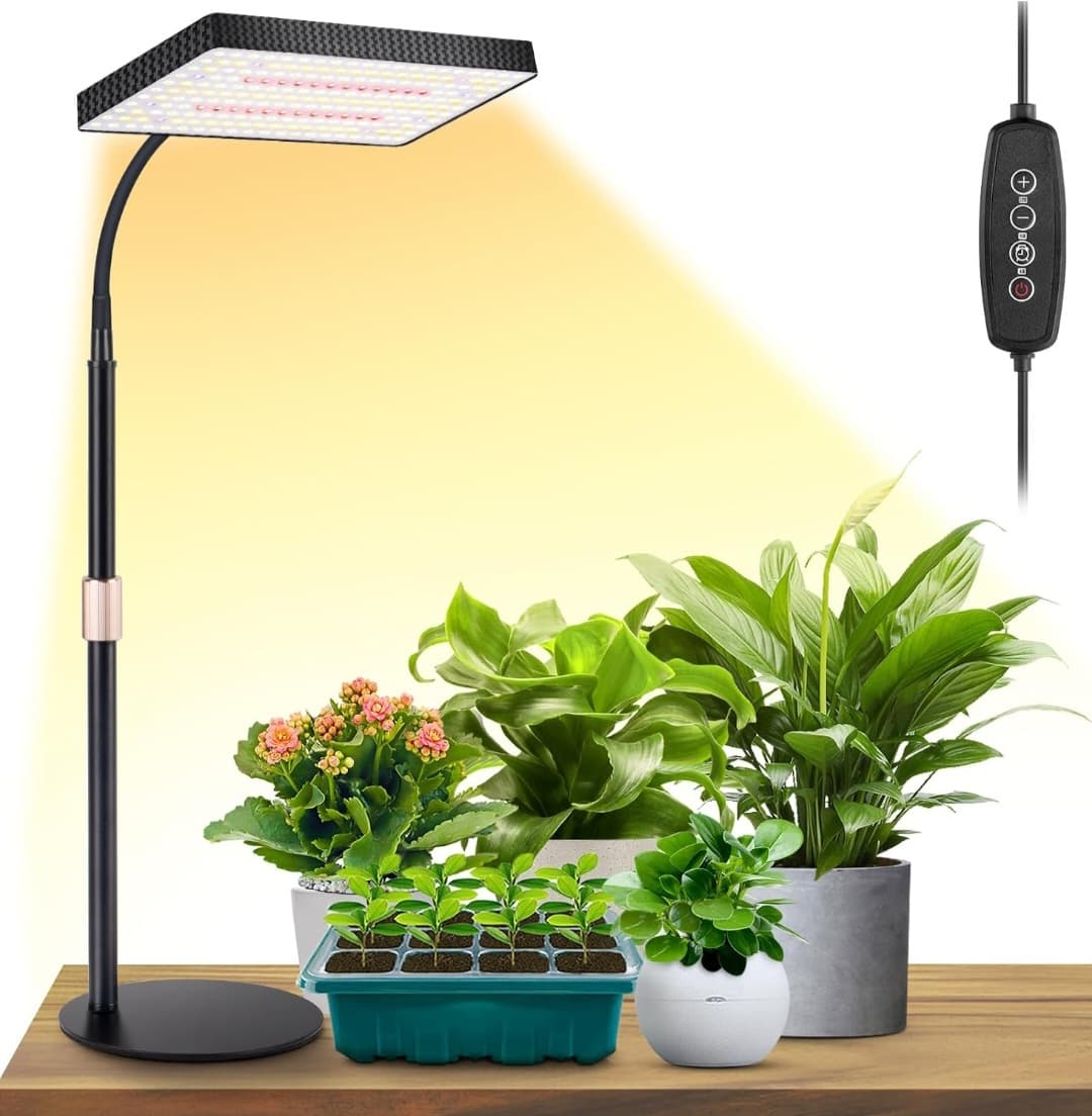 Desk Grow Light, Full Spectrum Plant Light for Indoor Plants, Grow Lamps with 4/8/12H Timer, 10"-26" Height Adjustable, 6 Brightness Levels
