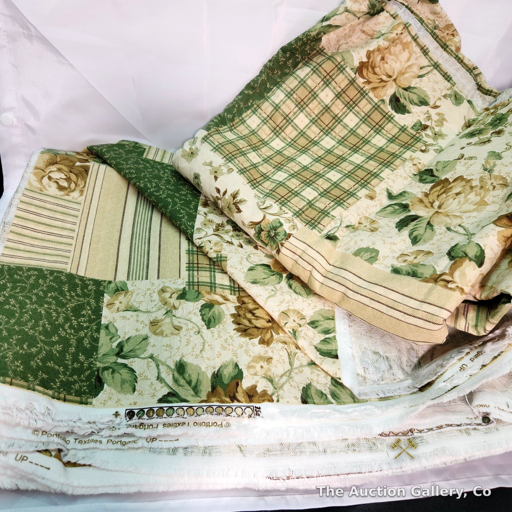 Portfolio Textiles Cottage Floral Fabric Lot, Green & Cream