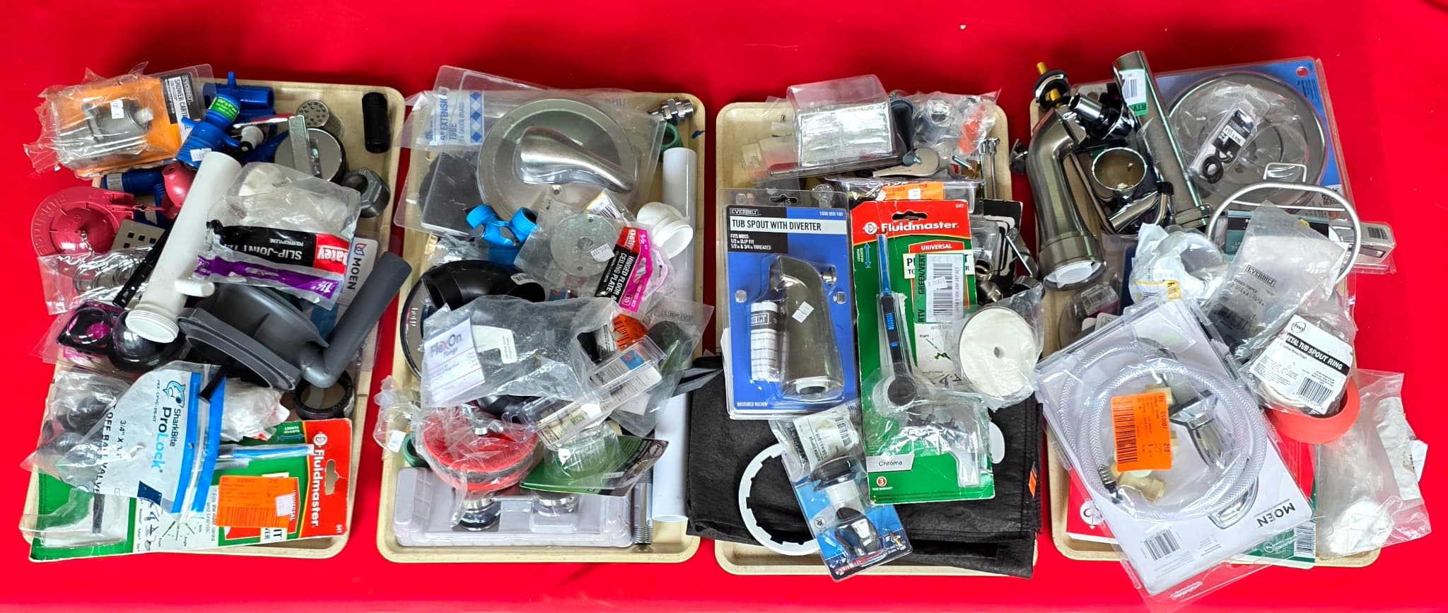 Large Lot of New Plumbing Hardware, 4 Trays