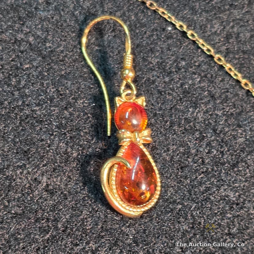 Amber-Style Cat Jewelry Set, .925 Silver, Necklace & Earrings β photo 3