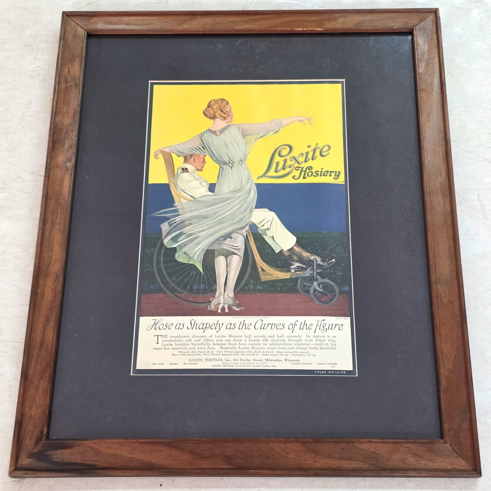 Coles Phillips Luxite Hosiery Antique Ad, Framed, c.1918