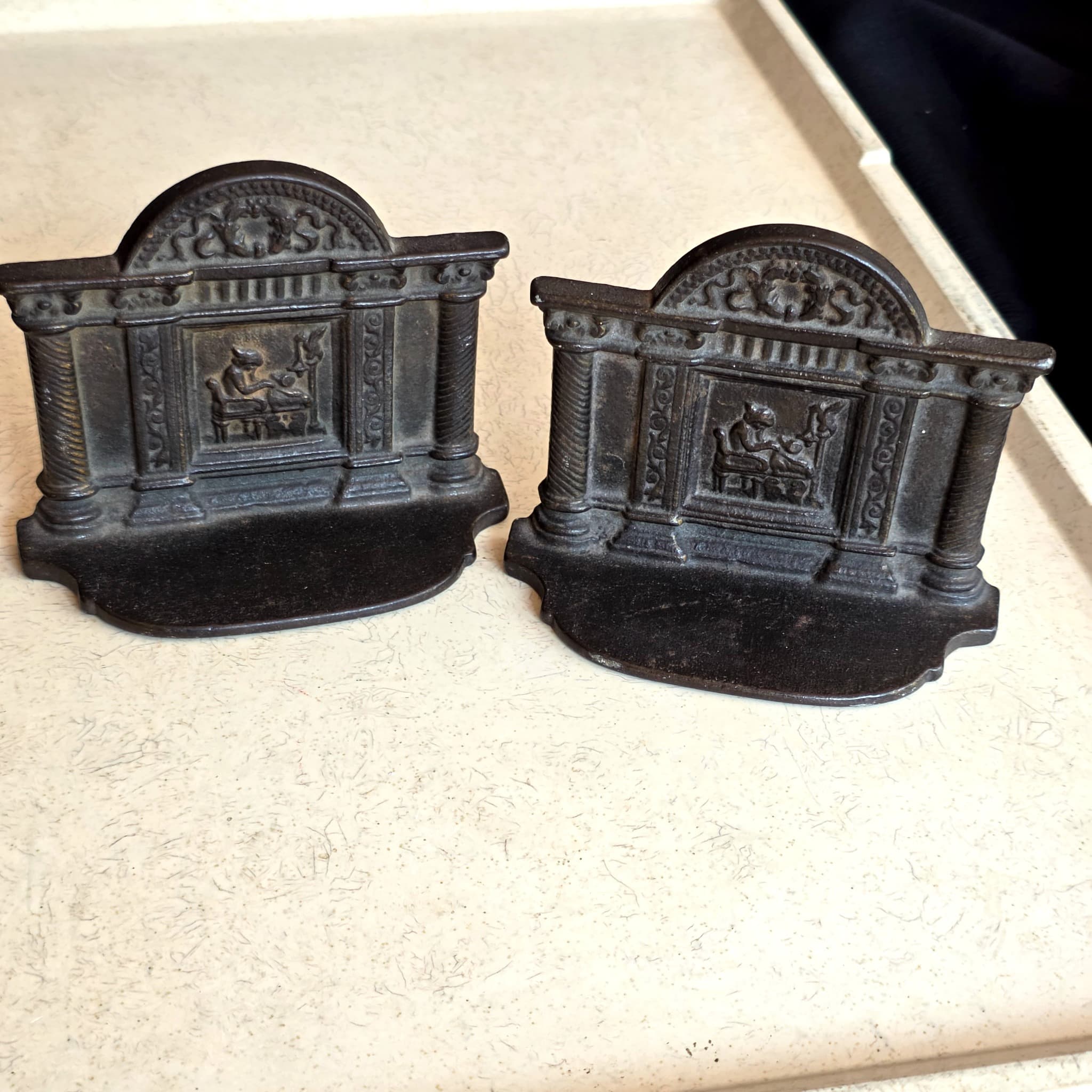 Vintage Cast Metal Classical Bookends, Pair, 4" Tall