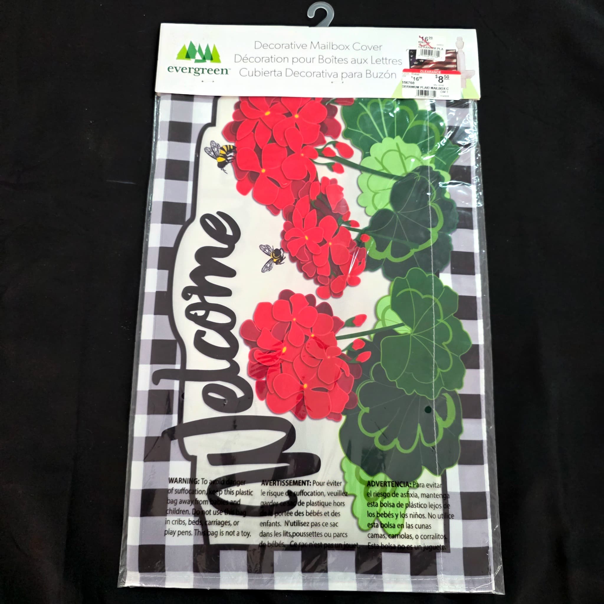 Evergreen Geranium Welcome Decorative Mailbox Cover, New