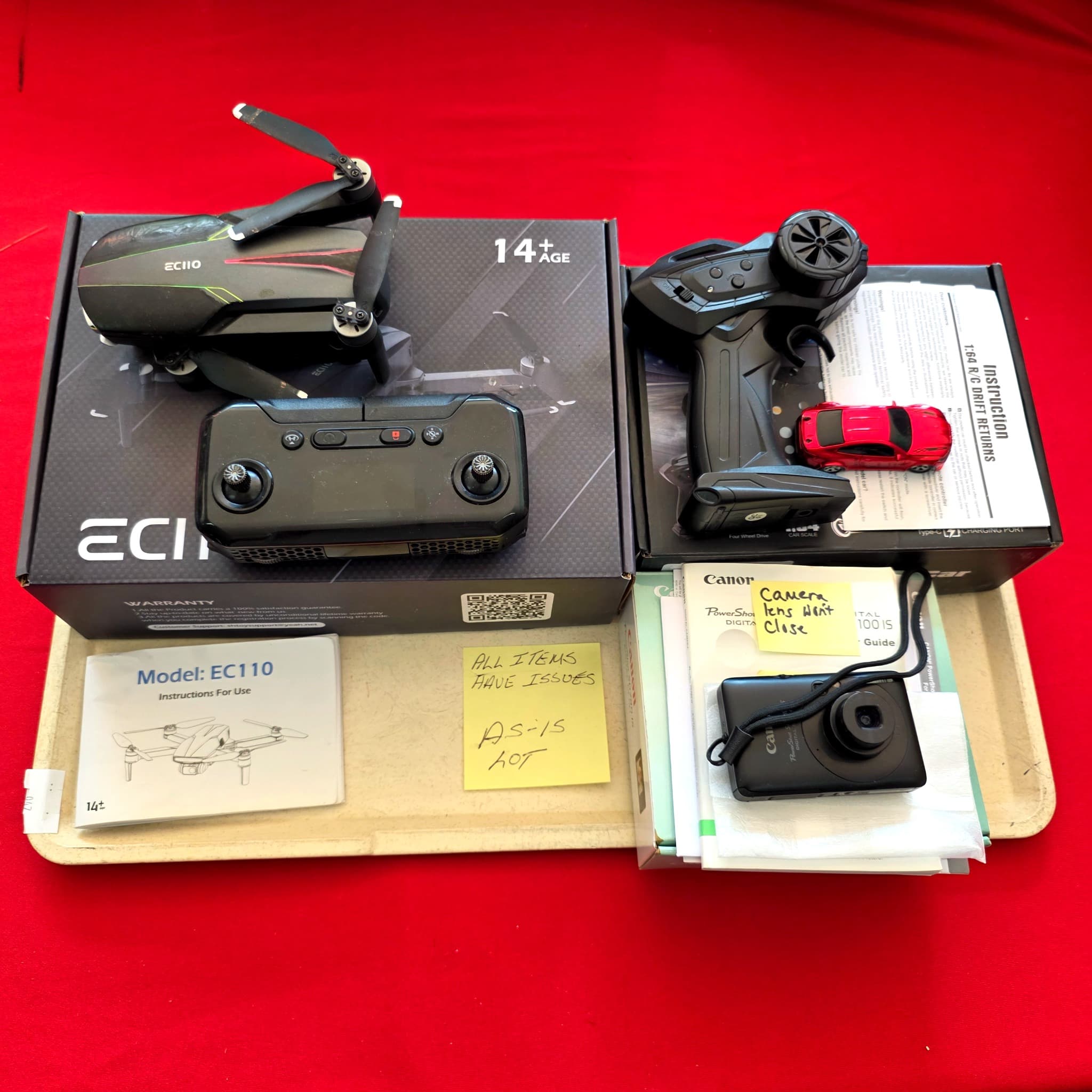 EC110 Drone, RC Drift Car & Canon Camera โ As-Is Lot