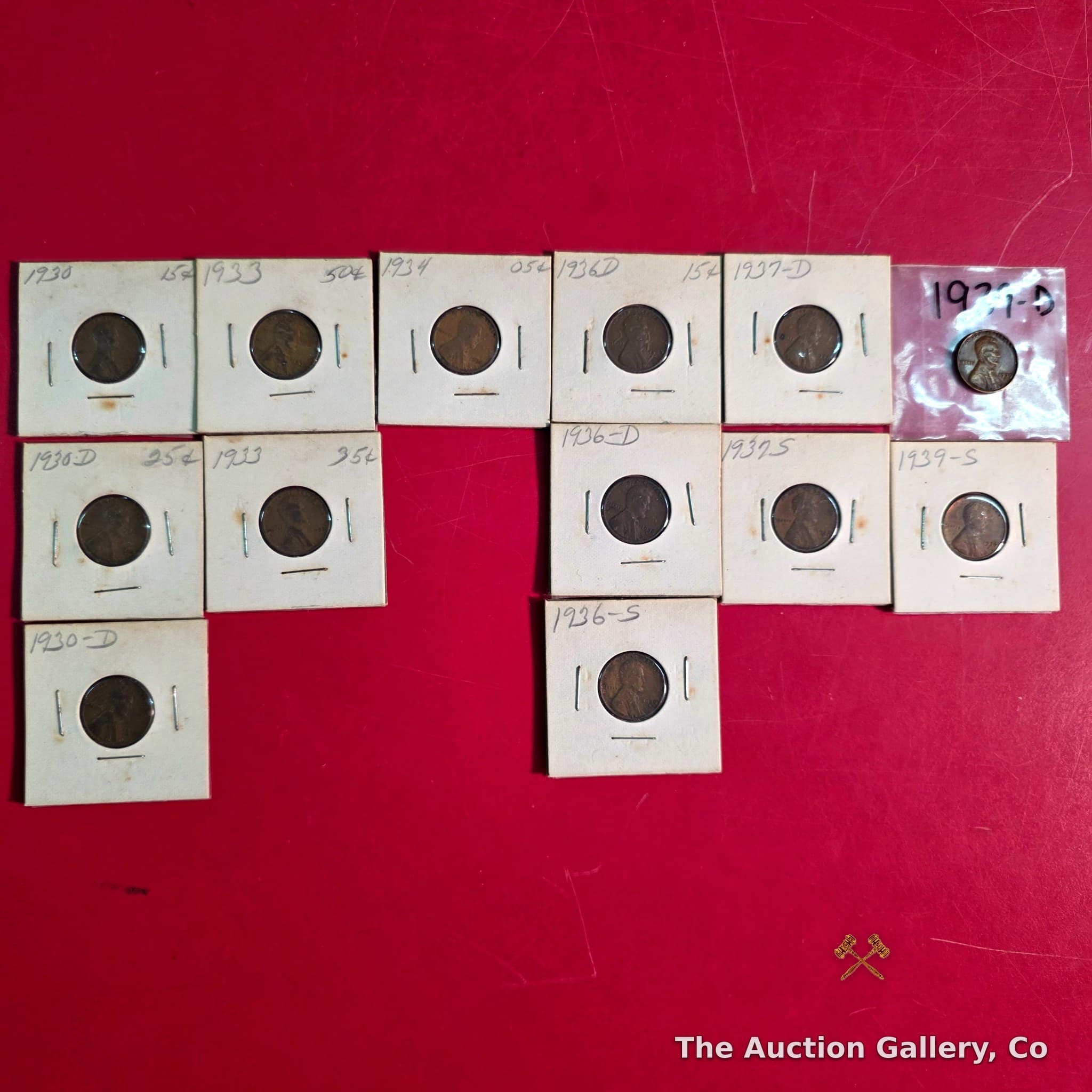 Lincoln Wheat Cent Lot of 13, 1930โ1939 Mixed Mints