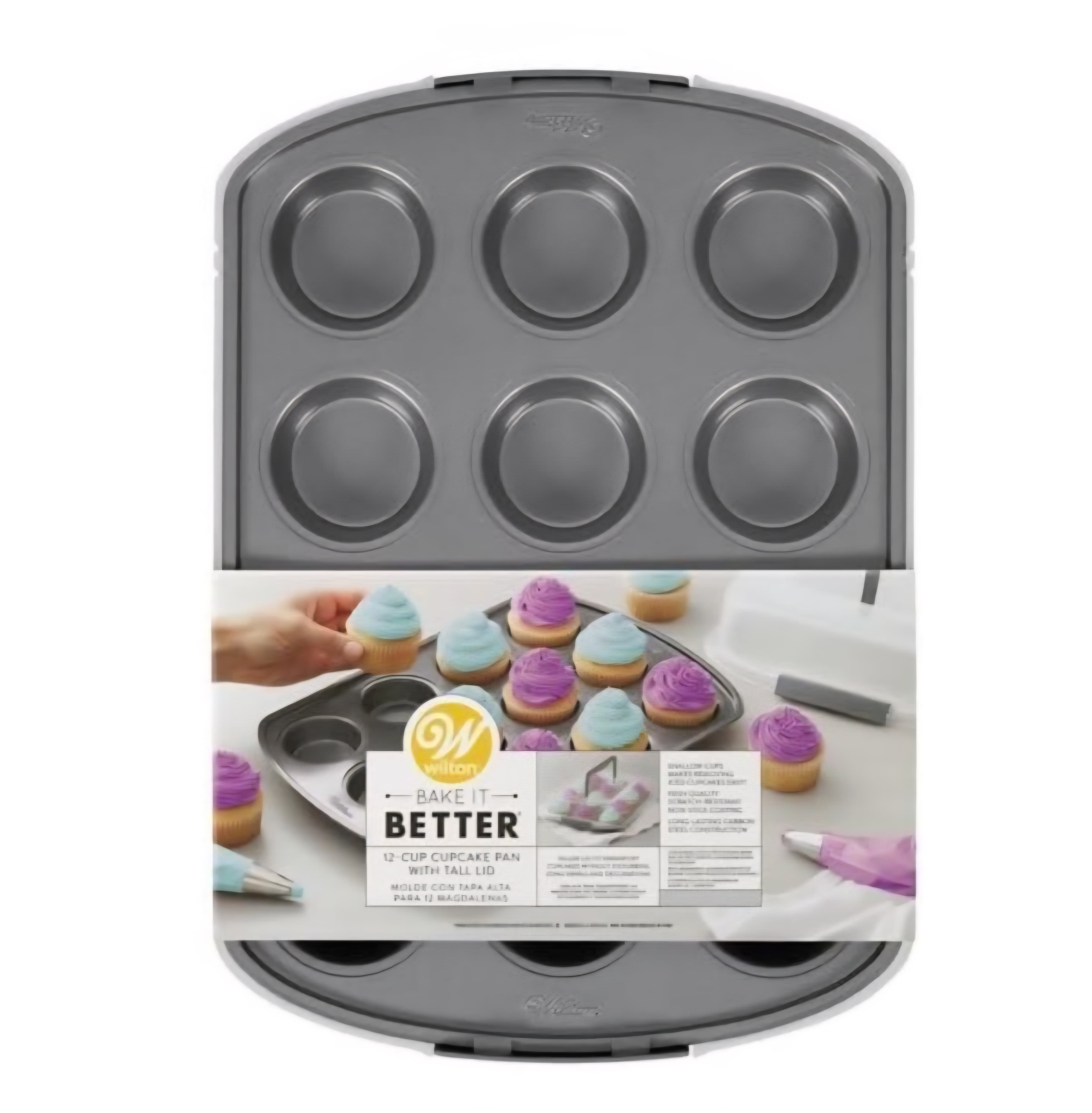 Wilton Cupcake Pan with Lid , 12 Cup Non-Stick Carbon Steel, 2.80 x 10.80 x 15.40 Inches, Gray