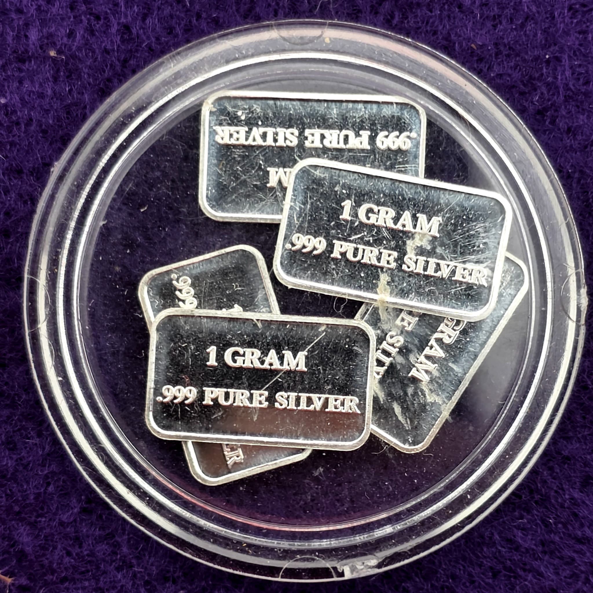 5x 1 Gram .999 Pure Silver Bars, USCG Stamped