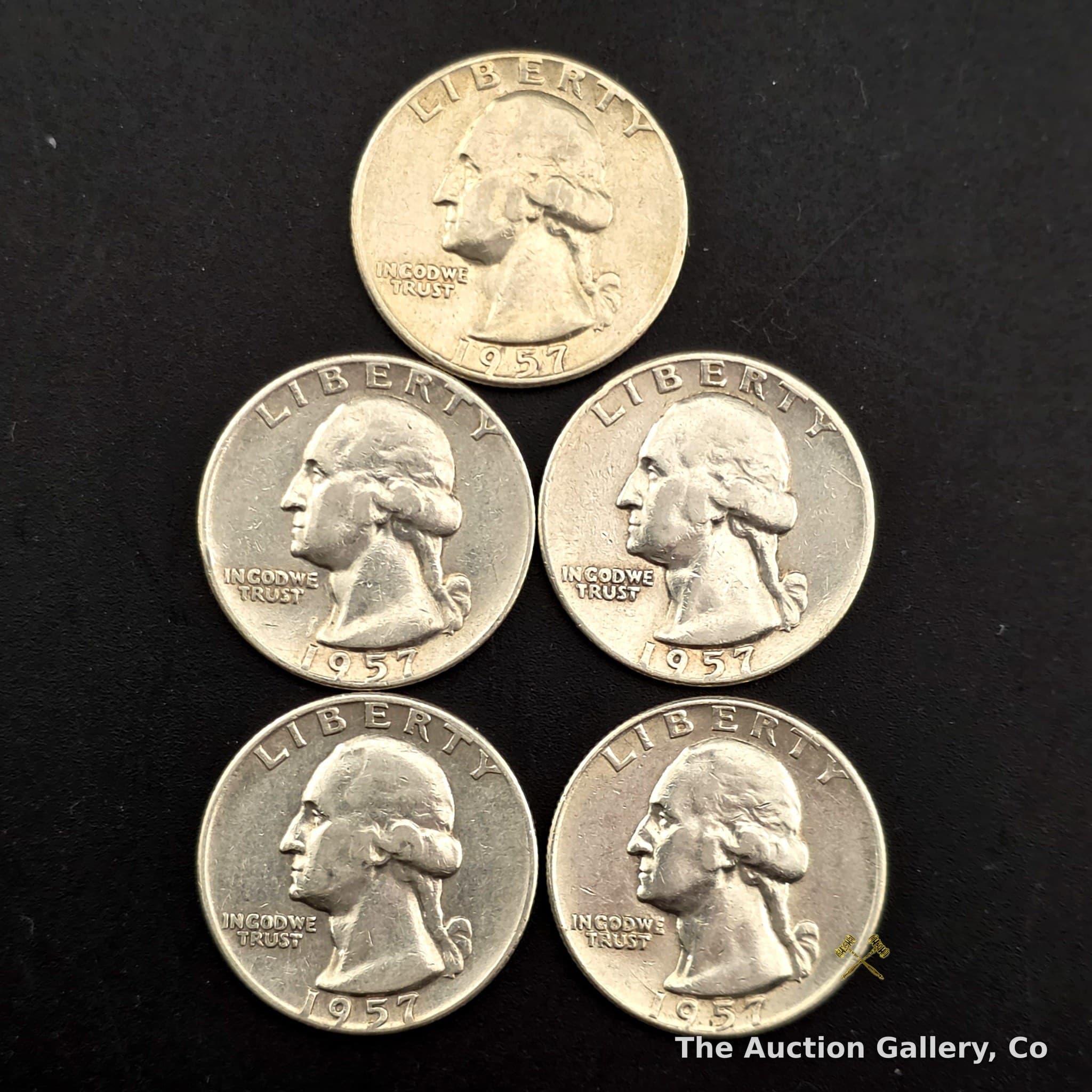 1957-D Washington Silver Quarters, 90% Silver, Lot of 5