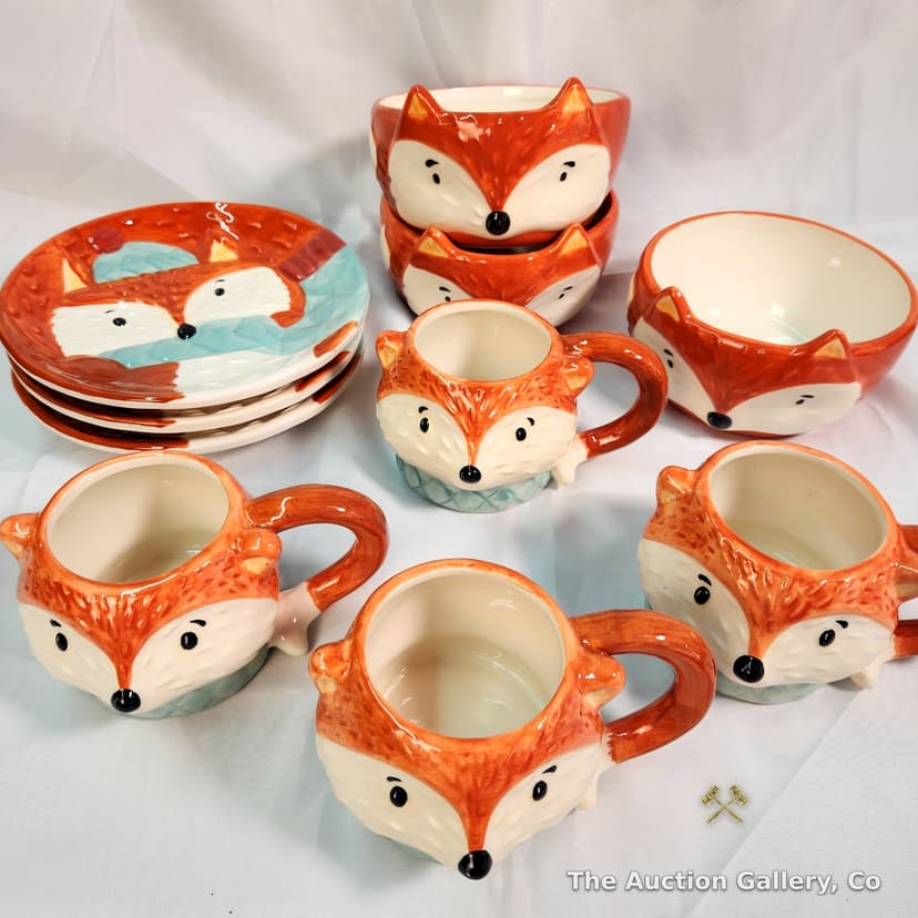 Fox Earthenware Dinnerware Set, 3 Plates / 3 Bowls / 4 Mugs