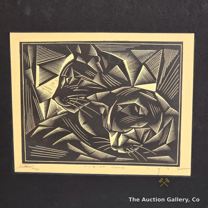 "Cubist Cats" Woodcut Print, Signed EMW, 1932 Date β Forgery Attribution