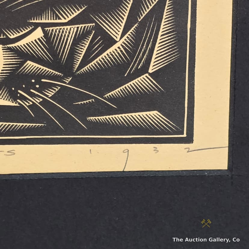 "Cubist Cats" Woodcut Print, Signed EMW, 1932 Date β Forgery Attribution β photo 5