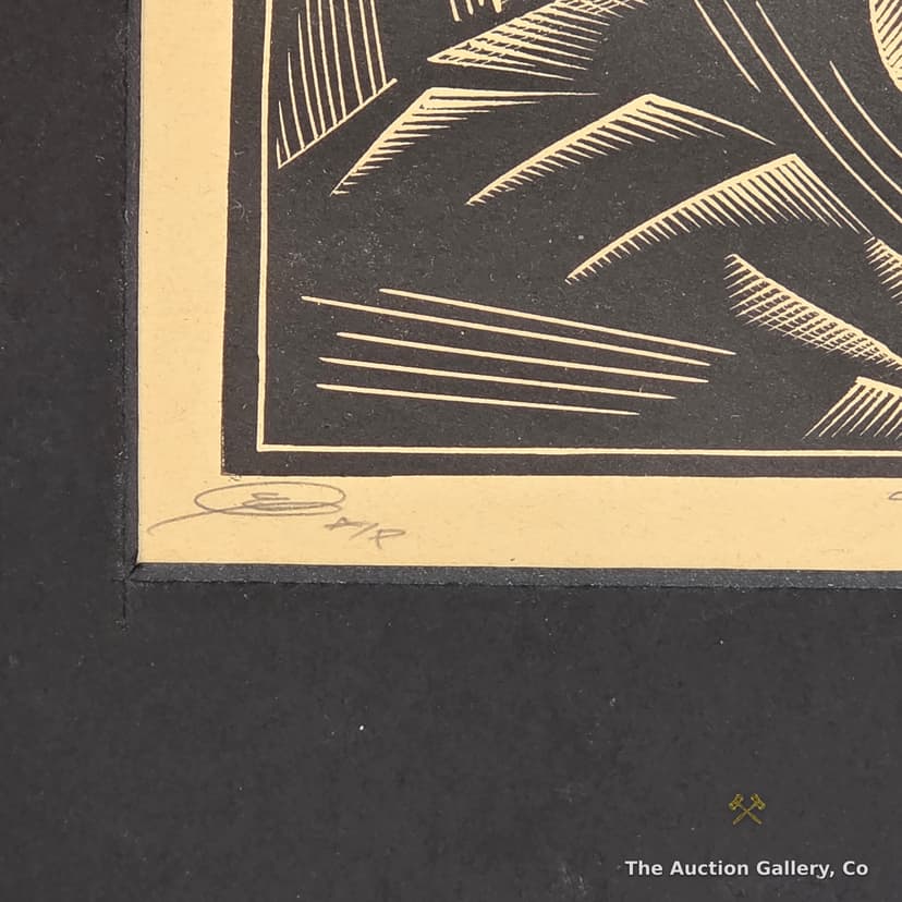 "Cubist Cats" Woodcut Print, Signed EMW, 1932 Date β Forgery Attribution β photo 3