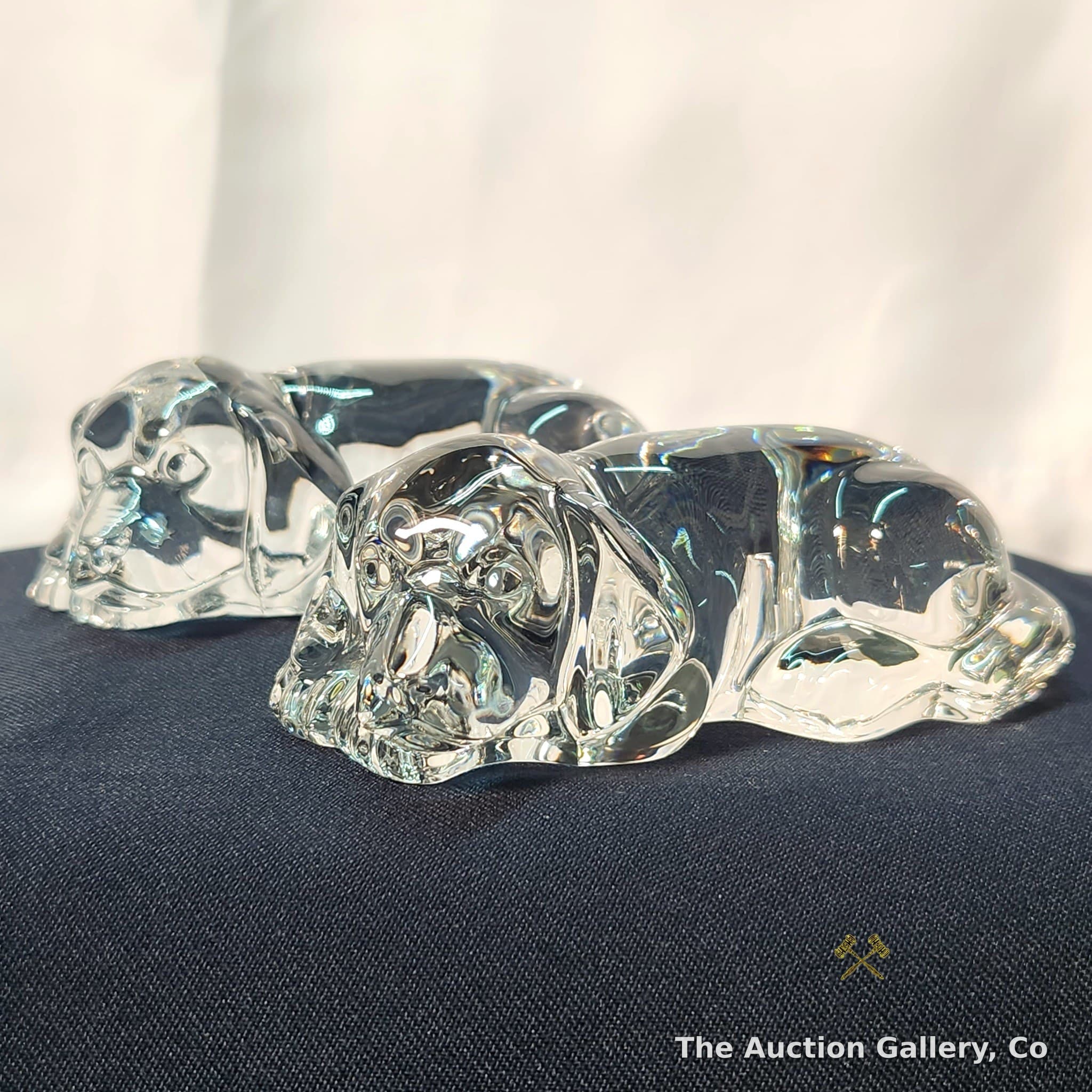 Clear Glass Sleeping Dog Figurines, Set of 2
