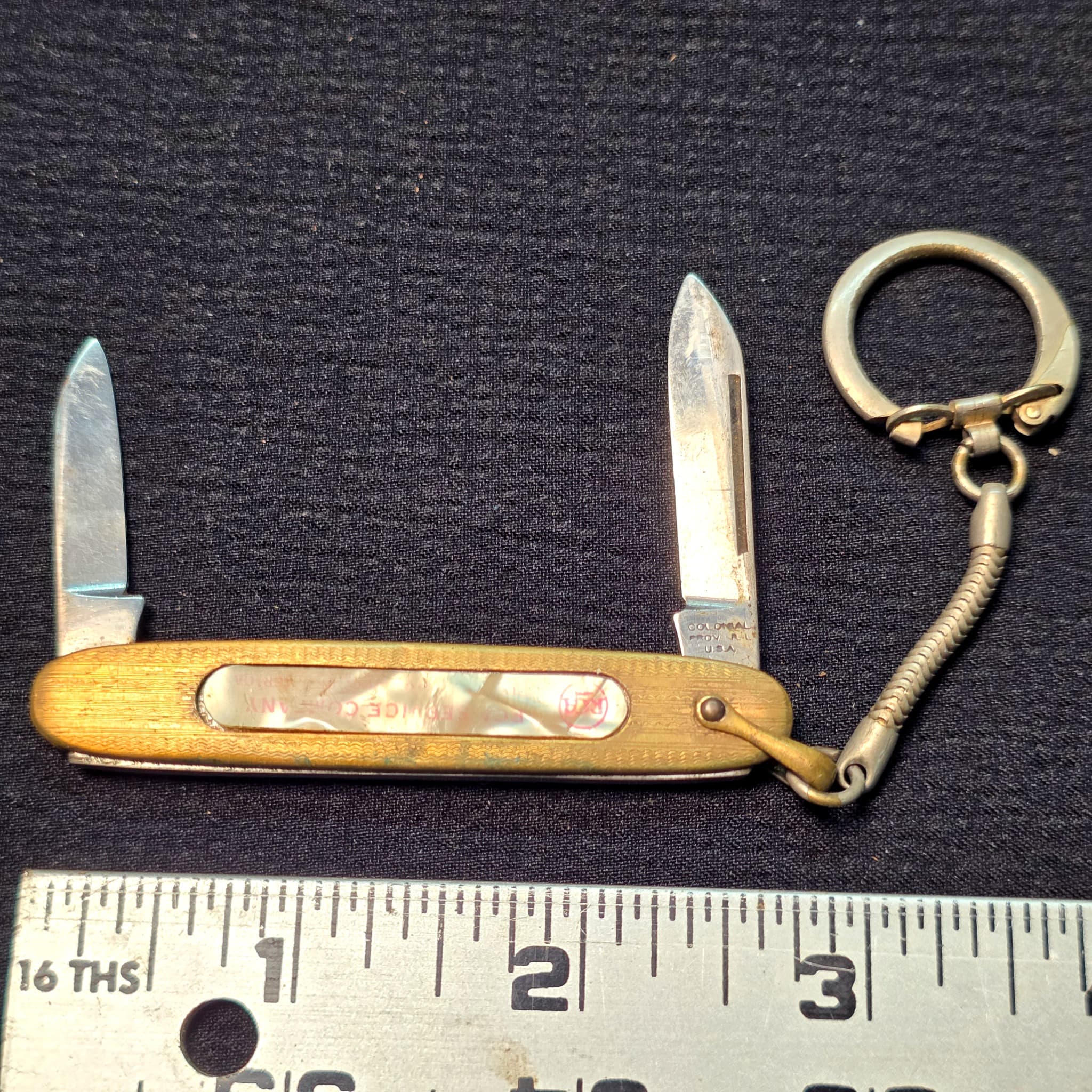 Colonial Prov. R.I. USA Pocket Knife Keychain, Mother of Pearl