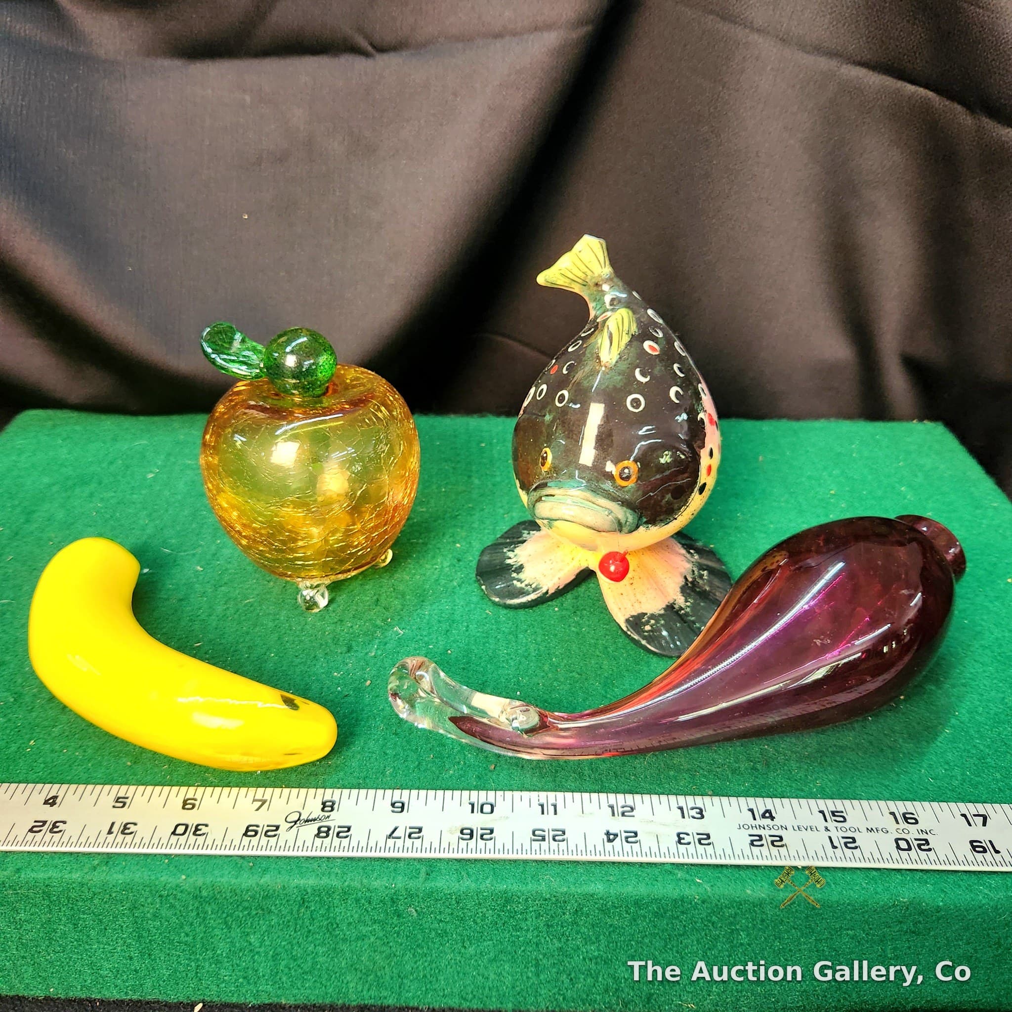 Set of 4 Art Glass & Ceramic Fruit and Fish Figurines